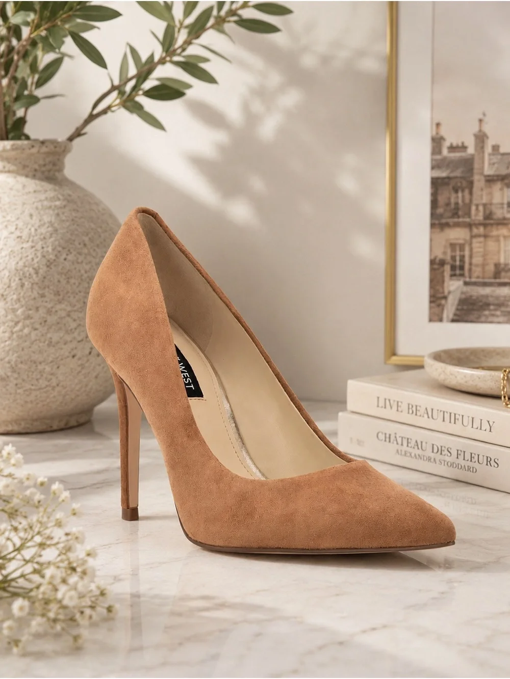 Nine West Ezra Tan Camel Suede Leather Pointed-Toe Stiletto Pump Size 10.5